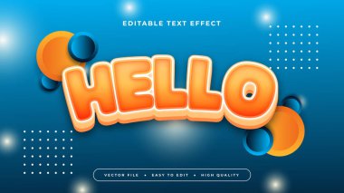Turuncu mavi ve beyaz merhaba 3d düzenlenebilir metin efekti - yazı tipi