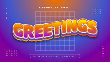 Turuncu mavi ve mor menekşe selamlama 3d düzenlenebilir metin efekti - yazı tipi