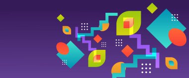 Yeşil turuncu ve mor menekşe vektör soyut geometrik şekil modern pankart. Web sitesi, afişler, broşürler, posterler, el ilanları, kart ve kapak için