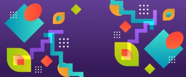 Yeşil turuncu ve mor menekşe vektör soyut geometrik şekiller pankart. Kapak tasarımı, kitap tasarımı, poster, CD kapağı, broşür, web sitesi arka planı veya reklam için