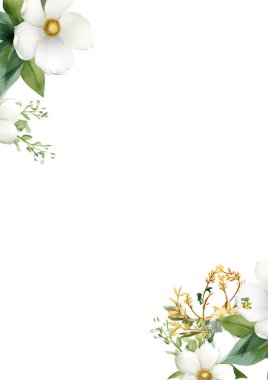 Düğün davetiyesi ve güzel yapraklı ve çiçekli menü şablonu