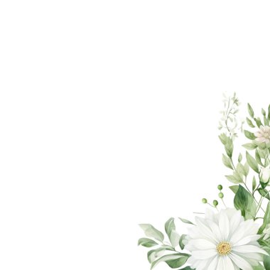 suluboya düğün davetiyesi, zarif yeşil çiçekli.