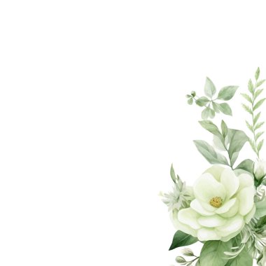 Düğün davetiyesi ve güzel yapraklı ve çiçekli menü şablonu