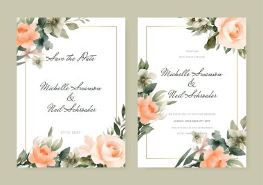 vektör güzel el çizilmiş çiçek düğün davetiyesi seti