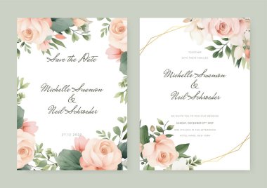 düğün davetiyesi, teşekkür kartı, RSVP, detaylar, menü, hoşgeldin, boho DIY suluboya yapraklı ve dallı şablon tasarımı, suluboya davetiyesi, güzel çiçekli çelenk.