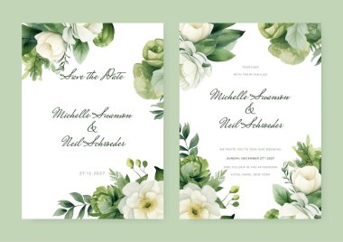 düğün davetiyesi, teşekkür kartı, RSVP, detaylar, menü, hoşgeldin, boho DIY suluboya yapraklı ve dallı şablon tasarımı, suluboya davetiyesi, güzel çiçekli çelenk.