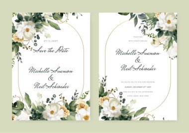 Çiçekli suluboya düğün davetiyesi şablonu. Ayrılma ve çiçek arkaplanı. Tebrik kartı.