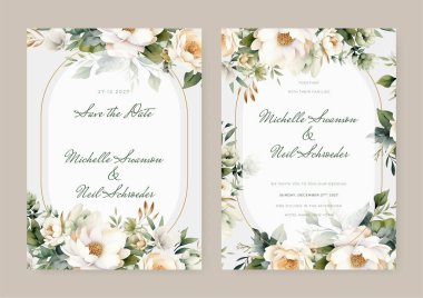 Zarif çiçekli ve yapraklı düğün davetiyeleri