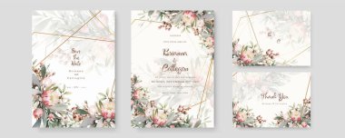 Rengarenk çiçekli güzel ve zarif düğün davetiyesi şablonu
