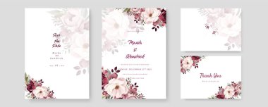 Renkli renkli çiçekli zarif düğün davetiyesi suluboya