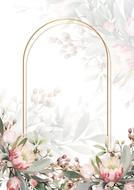 Renkli renkli çiçek güzel el çizilmiş düğün davetiyesi suluboya