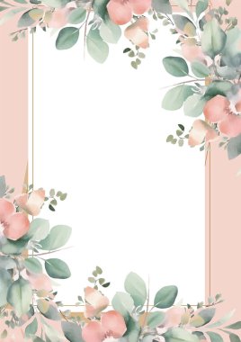 Renkli renkli çiçek vektörü güzel altın çiçek çizgileri düğün kartı şablonunda suluboya