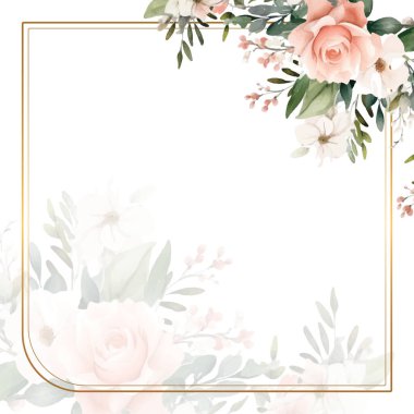 Renkli renkli çiçek vektörü suluboya düğün davetiyesi şablonu. Altın çiçeklerle süslenmiş.