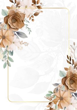 Renkli renkli çiçekli zarif düğün davetiyesi suluboya