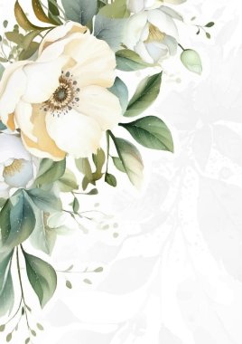 Renkli renkli çiçekli zarif düğün davetiyesi suluboya