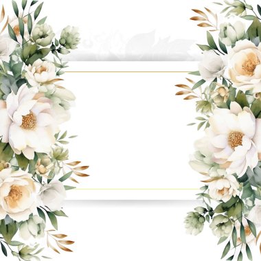 Renkli renkli çiçek vektörü suluboya düğün davetiyesi şablonu. Altın çiçeklerle süslenmiş.