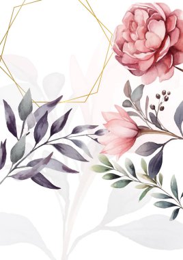 Renkli renkli çiçek güzel el çizilmiş düğün davetiyesi suluboya