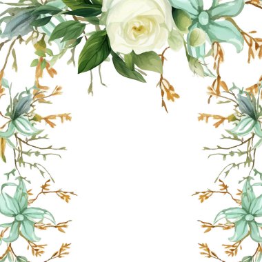 Renkli renkli çiçek vektörü güzel altın çiçek çizgileri düğün kartı şablonunda suluboya