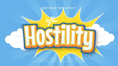 Mavi beyaz ve sarı düşmanlık 3d düzenlenebilir metin efekti - yazı tipi