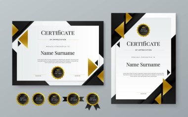 Siyah beyaz ve altın vektör profesyonel ve modern ödül sertifikası tasarım şablonu. Ödül, iş, diploma, atölye, ödül, mezuniyet, tamamlama, rekabet ve eğitim için