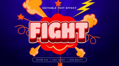 Turuncu kırmızı ve mavi dövüş 3d düzenlenebilir metin efekti - yazı tipi