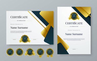 Şirket için siyah altın ve beyaz vektör modern zarif ve lüks sertifika şablonu. Ödül, iş, diploma, atölye, ödül, mezuniyet, tamamlama, rekabet ve eğitim için