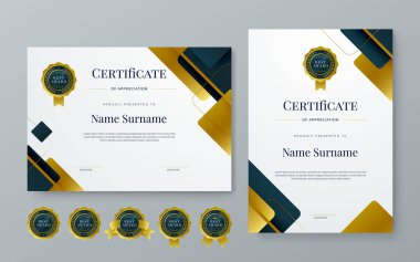 Siyah altın ve beyaz vektör modern lüks sertifika şablon tasarımı. Takdir, başarı, ödül, eğitim, rekabet, diploma şablonu