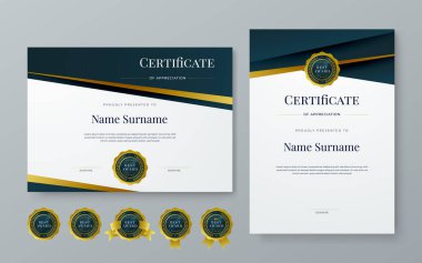 Şirket lüksü ve modern şablonun siyah beyaz ve altın sertifikası. Kurumsal başarı, diploma, ödül, mezuniyet, tamamlanma, takdir, takdir, tanınma vesaire için