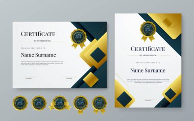 Siyah altın ve beyaz sertifika modern zarif ve lüks şablon şekilli. Takdir, başarı, ödül, diploma, şirket ve eğitim için