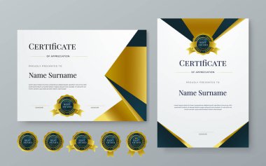 Siyah beyaz ve altın vektör profesyonel ve modern ödül sertifikası tasarım şablonu. Ödül, iş, diploma, atölye, ödül, mezuniyet, tamamlama, rekabet ve eğitim için