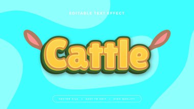 Mavi sarı ve kahverengi sığır 3D düzenlenebilir metin efekti - yazı tipi