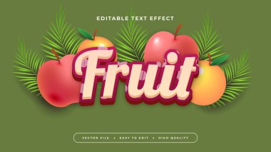 Kırmızı turuncu ve yeşil meyve 3d düzenlenebilir metin efekti - yazı tipi