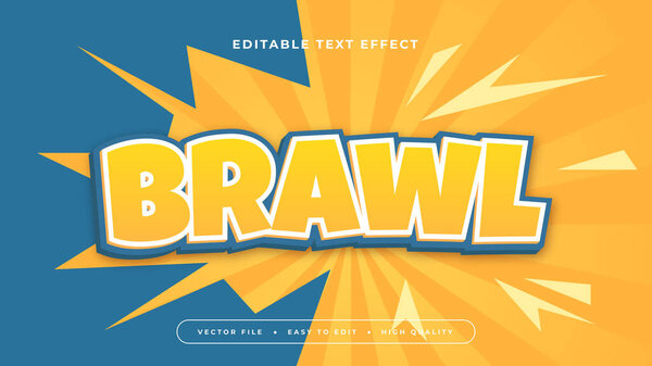 Bleu Blanc Jaune Bagarre Effet Texte Modifiable Style Police — Image vectorielle
