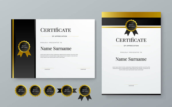Modèle Certificat Moderne Plat Dégradé Blanc Noir Pour Entreprise Récompenses — Image vectorielle