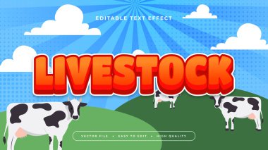 Renkli çiftlik hayvanları 3d düzenlenebilir metin efekti - yazı tipi