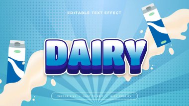 Beyaz ve mavi süt ürünleri 3d düzenlenebilir metin efekti - yazı tipi biçimi