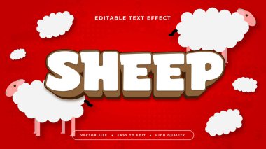 Beyaz kahverengi ve kırmızı koyun 3d düzenlenebilir metin efekti - yazı tipi