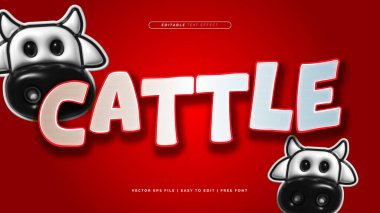 Beyaz siyah ve kırmızı sığır 3d düzenlenebilir metin efekti - yazı tipi biçimi