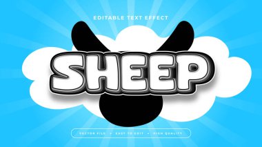 Beyaz siyah ve mavi koyun 3d düzenlenebilir metin efekti - yazı tipi