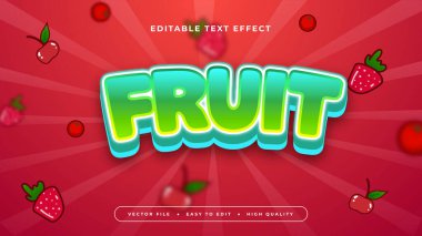 Yeşil kırmızı ve mavi meyve 3d düzenlenebilir metin efekti - yazı tipi