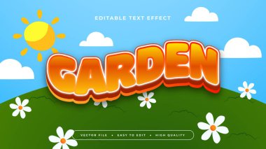 Mavi turuncu ve beyaz bahçe 3d düzenlenebilir metin efekti - yazı tipi