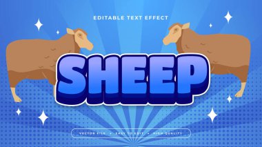 Beyaz kahverengi ve mavi koyun 3d düzenlenebilir metin efekti - yazı tipi