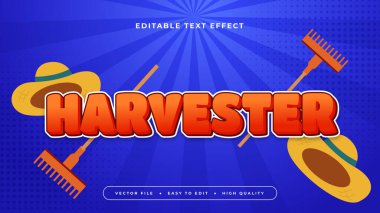 Turuncu sarı ve mavi hasat makinesi 3d düzenlenebilir metin efekti - yazı tipi biçimi