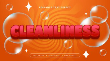 Kırmızı turuncu ve beyaz temizlik 3d düzenlenebilir metin efekti - yazı tipi biçimi