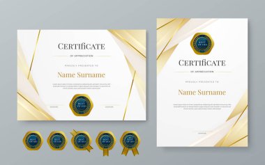 Şirket lüksü ve modern şablonun beyaz mavi ve altın sertifikası. Kurumsal başarı, diploma, ödül, mezuniyet, tamamlanma, takdir, takdir, tanınma vesaire için