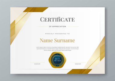 Şirket lüksü ve modern şablonun beyaz mavi ve altın sertifikası. Kurumsal başarı, diploma, ödül, mezuniyet, tamamlanma, takdir, takdir, tanınma vesaire için