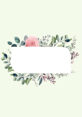 Çiçekli kart, yapraklı. Düğün süsü konsepti. Çiçek posteri, davet. Vektör dekoratif tebrik kartı veya davet tasarım arkaplanı