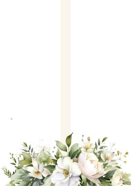 Çiçekli düğün davetiyesi seti. Donanma ve şeftali rengi güller ve yapraklar. Botanik kart tasarımı kavramı