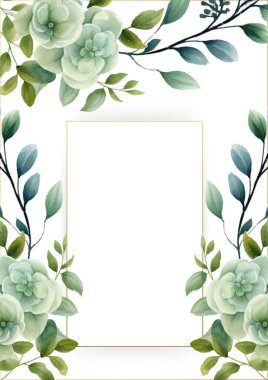 Renkli renkli çiçek vektörü suluboya düğün davetiyesi şablonu. Altın çiçeklerle süslenmiş.