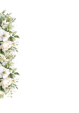 Yeşillik suluboya yaprak ve minimalist tarzda temiz çerçeve içeren düğün davetiyesi